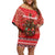 Kiwi New Zealand Christmas Off Shoulder Short Dress Meri Kirihimete Silver Fern - Red Color