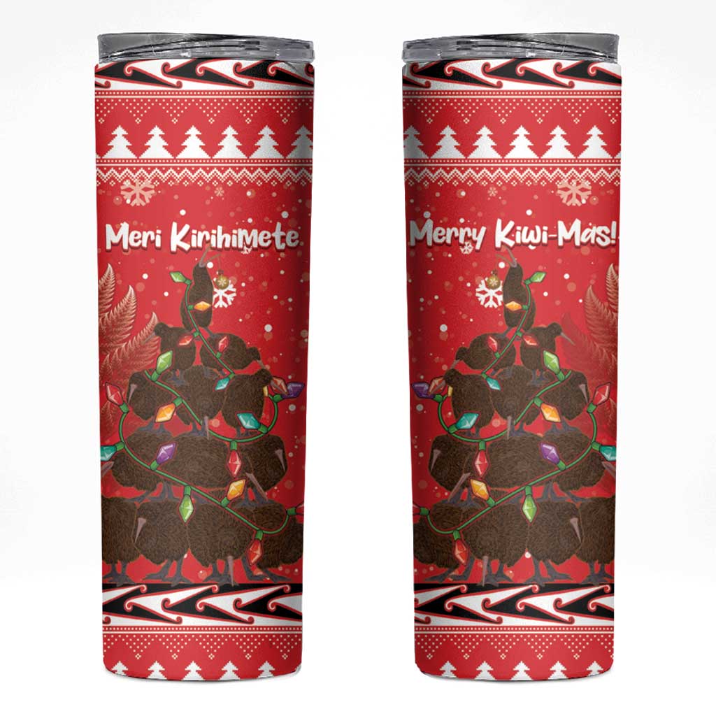 Kiwi New Zealand Christmas Skinny Tumbler Meri Kirihimete Silver Fern - Red Color LT14 Red - Polynesian Pride