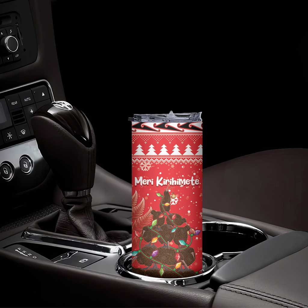 Kiwi New Zealand Christmas Skinny Tumbler Meri Kirihimete Silver Fern - Red Color LT14 - Polynesian Pride