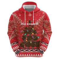 Kiwi New Zealand Christmas Zip Hoodie Meri Kirihimete Silver Fern - Red Color