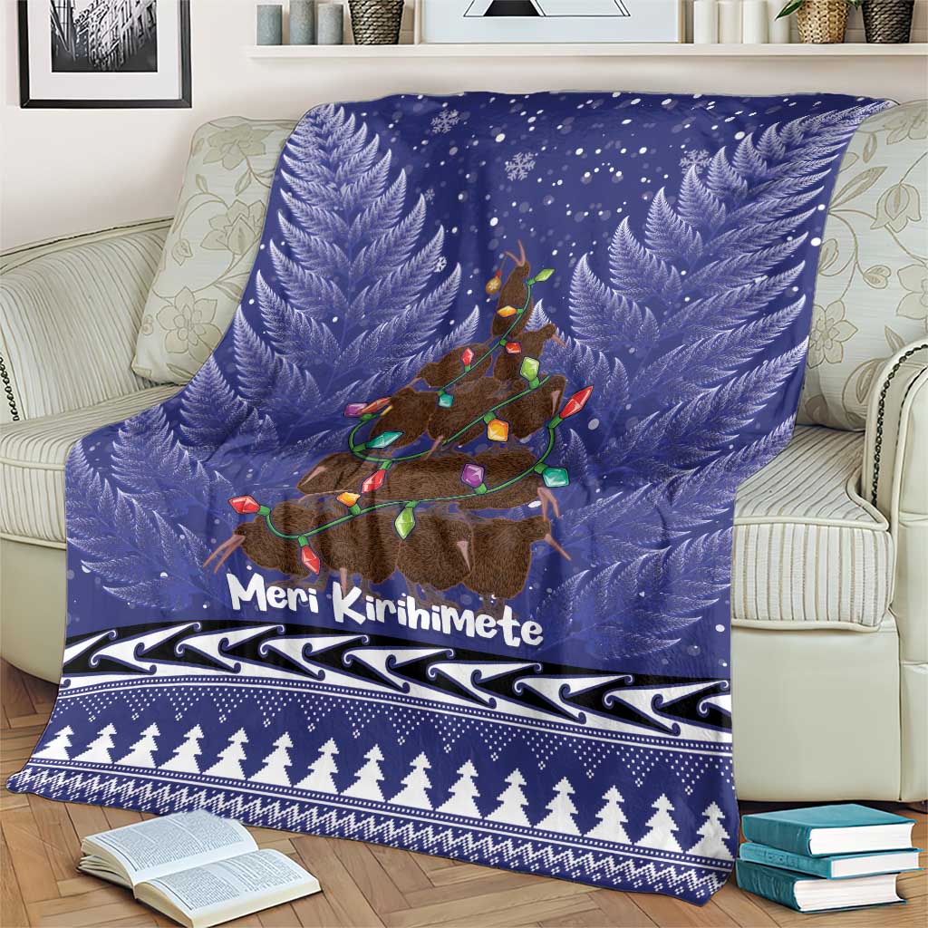 Kiwi New Zealand Christmas Blanket Meri Kirihimete Silver Fern - Blue Color LT14 - Polynesian Pride