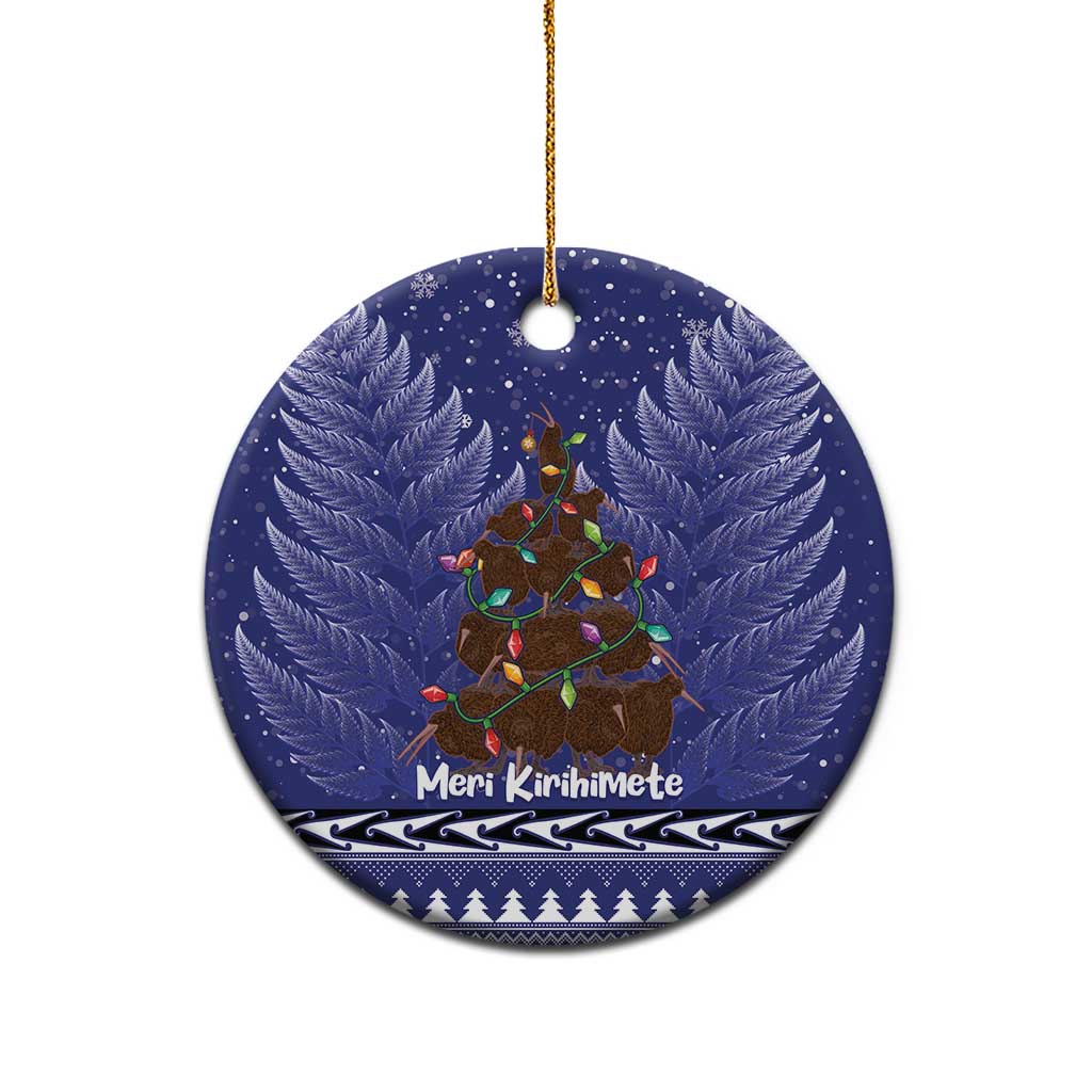 Kiwi New Zealand Christmas Ceramic Ornament Meri Kirihimete Silver Fern - Blue Color LT14 - Polynesian Pride