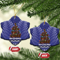 Kiwi New Zealand Christmas Ceramic Ornament Meri Kirihimete Silver Fern - Blue Color LT14 Snow Flake Blue - Polynesian Pride