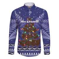 Kiwi New Zealand Christmas Family Matching Off The Shoulder Long Sleeve Dress and Hawaiian Shirt Meri Kirihimete Silver Fern - Blue Color