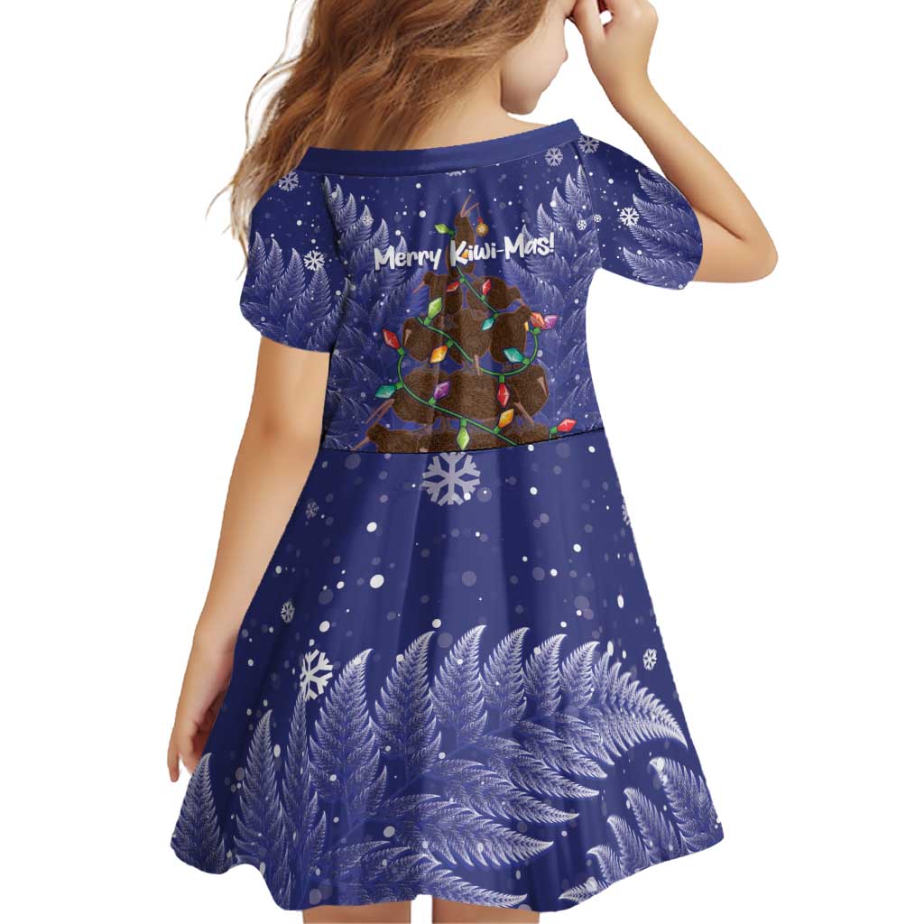 Kiwi New Zealand Christmas Family Matching Off Shoulder Short Dress and Hawaiian Shirt Meri Kirihimete Silver Fern - Blue Color LT14 - Polynesian Pride