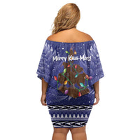 Kiwi New Zealand Christmas Family Matching Off Shoulder Short Dress and Hawaiian Shirt Meri Kirihimete Silver Fern - Blue Color LT14 - Polynesian Pride