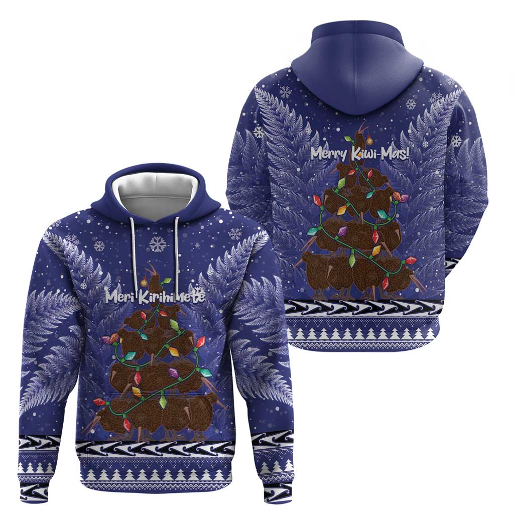 Kiwi New Zealand Christmas Hoodie Meri Kirihimete Silver Fern - Blue Color