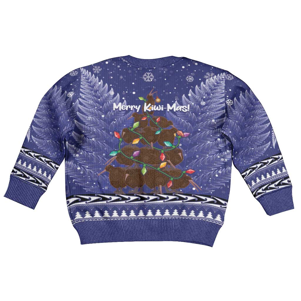 Kiwi New Zealand Christmas Kid Ugly Christmas Sweater Meri Kirihimete Silver Fern - Blue Color LT14 - Polynesian Pride