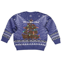 Kiwi New Zealand Christmas Kid Ugly Christmas Sweater Meri Kirihimete Silver Fern - Blue Color LT14 - Polynesian Pride