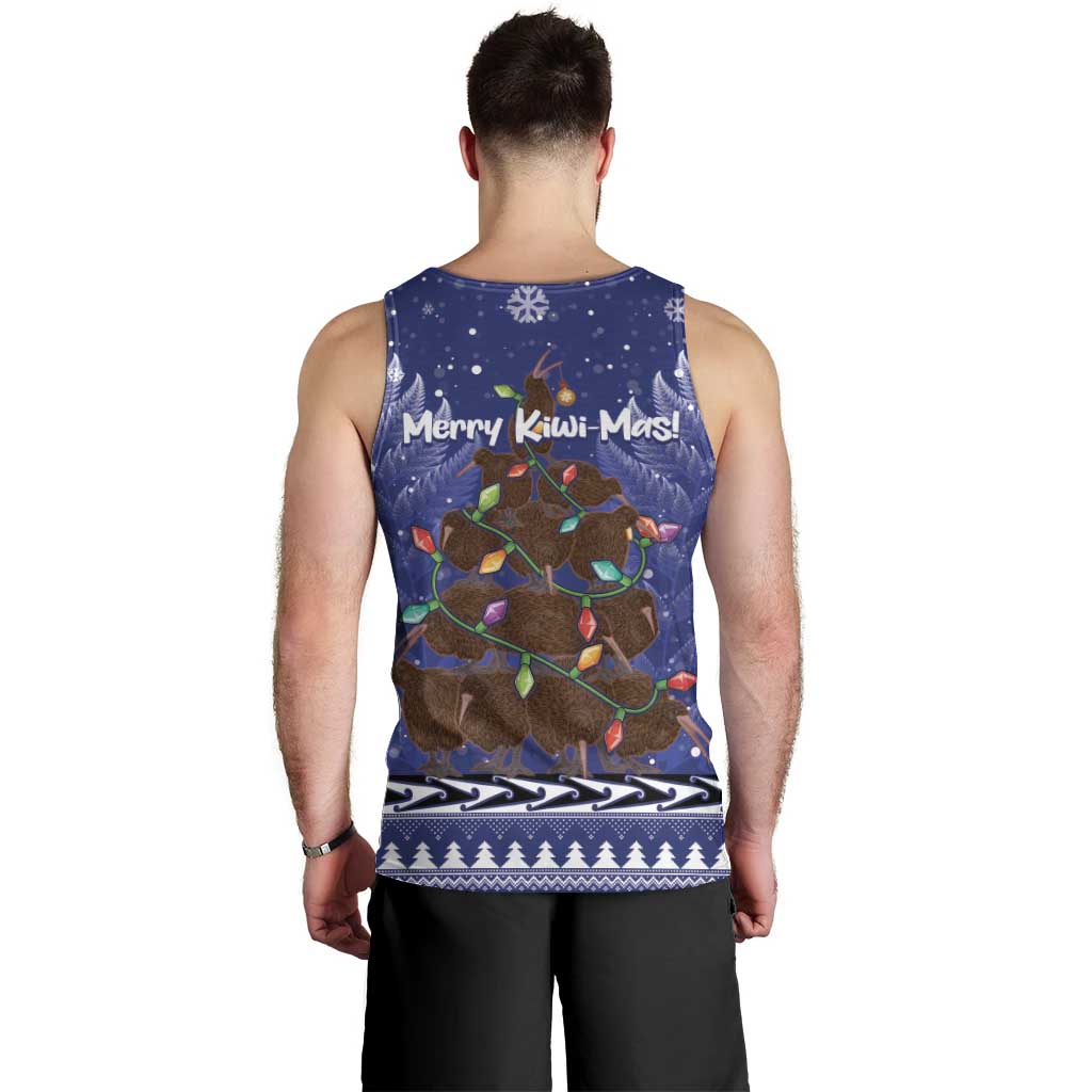 Kiwi New Zealand Christmas Men Tank Top Meri Kirihimete Silver Fern - Blue Color