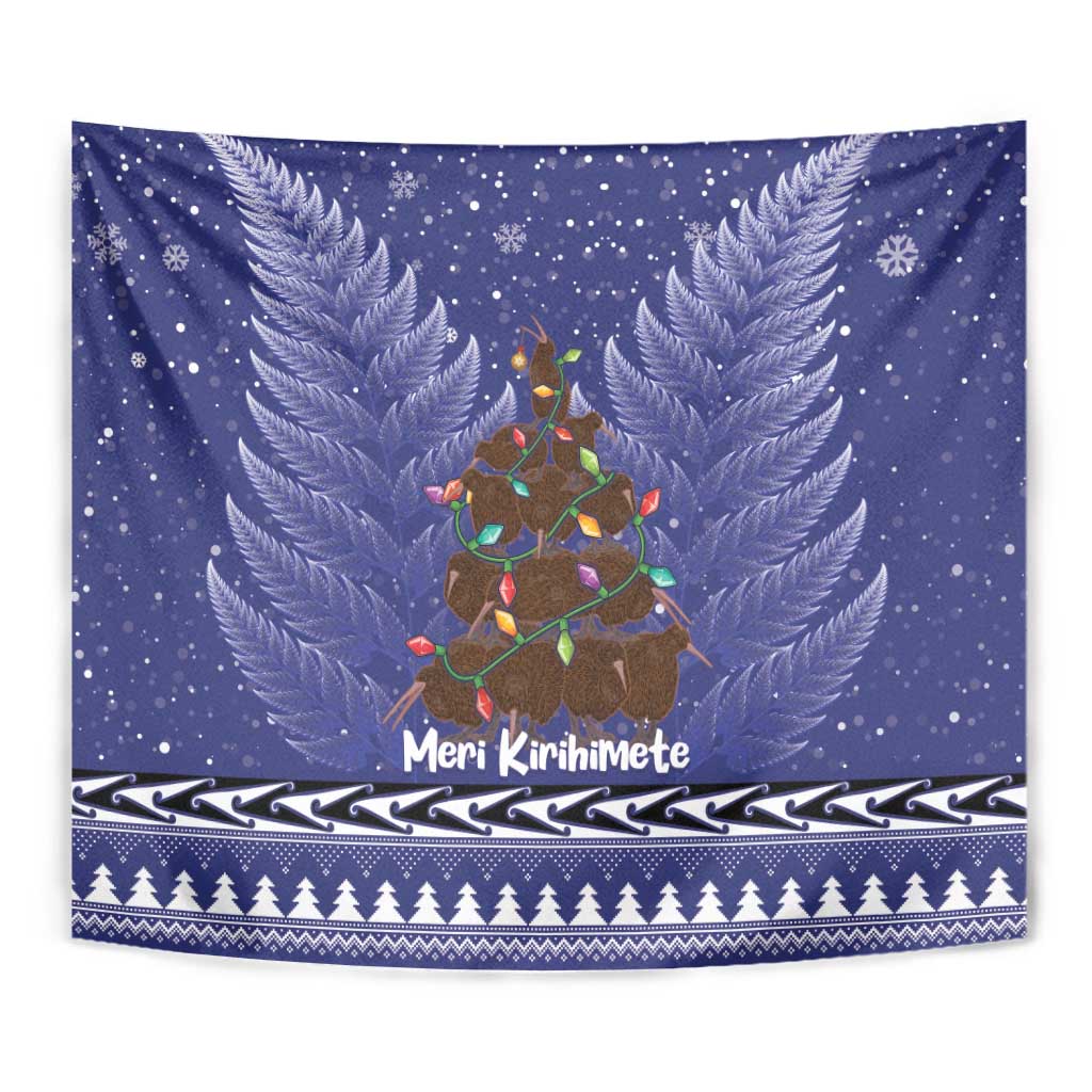 Kiwi New Zealand Christmas Tapestry Meri Kirihimete Silver Fern - Blue Color