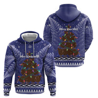 Kiwi New Zealand Christmas Zip Hoodie Meri Kirihimete Silver Fern - Blue Color