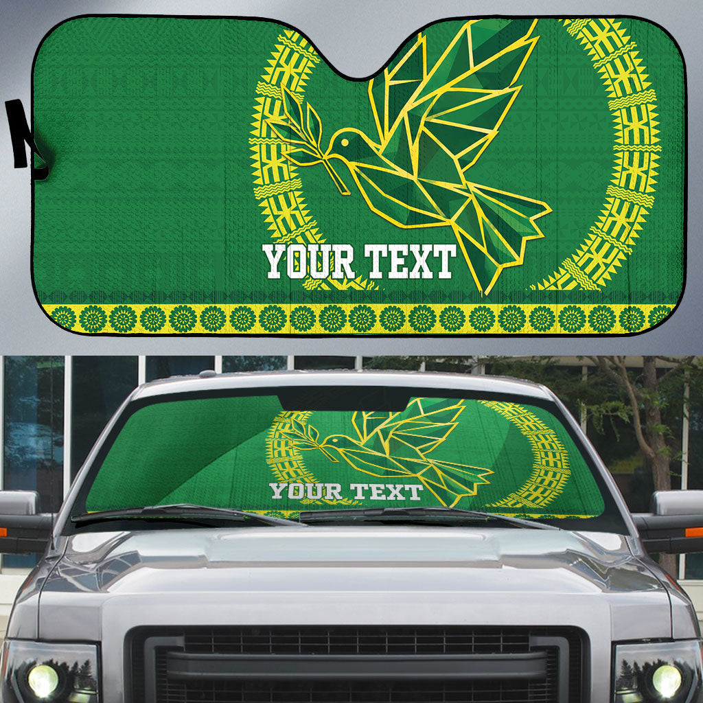 Fiji Tailevu Rugby Personalised Auto Sun Shade Go Dove Nation Fijian Tapa LT14 Green - Polynesian Pride
