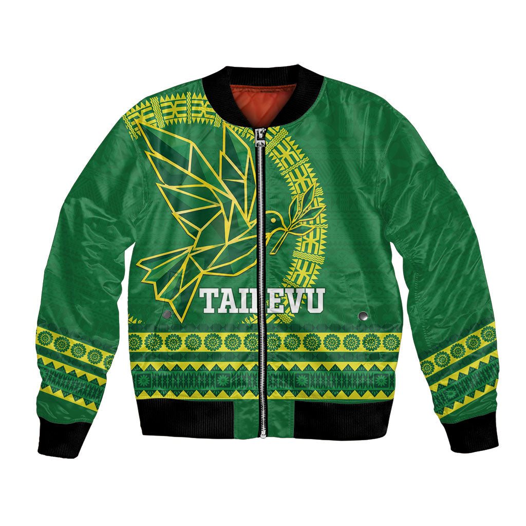 Fiji Tailevu Rugby Personalised Bomber Jacket Go Dove Nation Fijian Tapa LT14 Unisex Green - Polynesian Pride