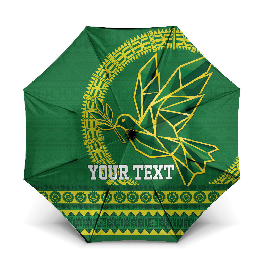 Fiji Tailevu Rugby Personalised Umbrella Go Dove Nation Fijian Tapa LT14 One Size Folded 11.42 inch Opened Diameter 37.4 inch Green - Polynesian Pride