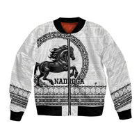 Fiji Nadroga Rugby Personalised Bomber Jacket Go Stallions Fijian Tapa LT14 Unisex White - Polynesian Pride