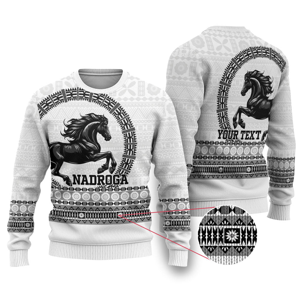 Fiji Nadroga Rugby Personalised Ugly Christmas Sweater Go Stallions Fijian Tapa LT14 White - Polynesian Pride