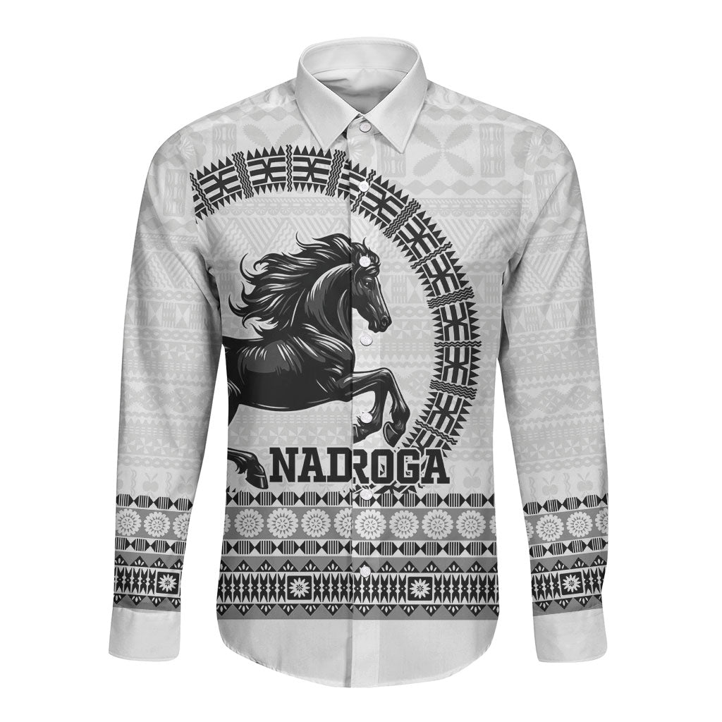 Fiji Nadroga Rugby Personalised Long Sleeve Button Shirt Go Stallions Fijian Tapa LT14 Unisex White - Polynesian Pride