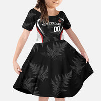 Custom New Zealand Silver Fern Softball Family Matching Long Sleeve Bodycon Dress and Hawaiian Shirt Go Aotearoa LT14 Daughter's Dress Black - Polynesian Pride