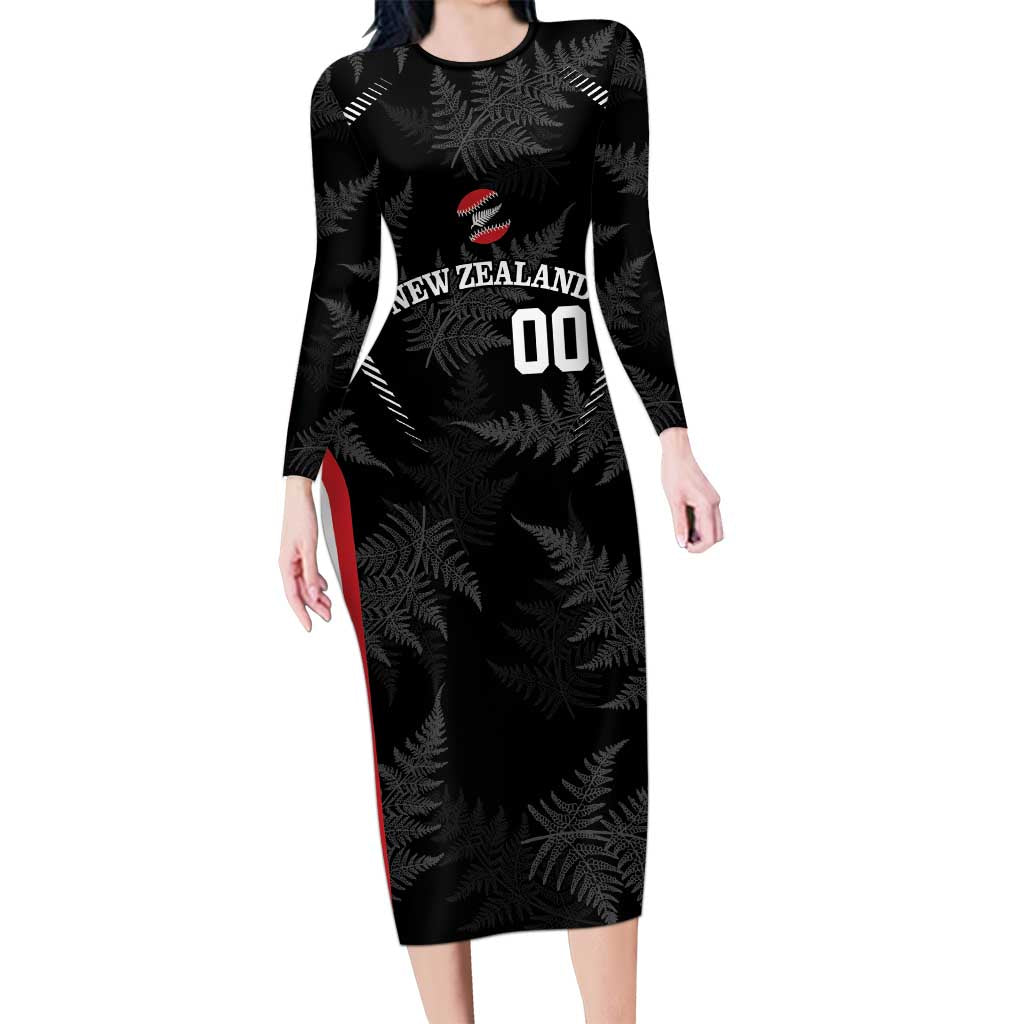Custom New Zealand Silver Fern Softball Family Matching Long Sleeve Bodycon Dress and Hawaiian Shirt Go Aotearoa LT14 Mom's Dress Black - Polynesian Pride