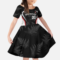 Custom New Zealand Silver Fern Softball Family Matching Puletasi and Hawaiian Shirt Go Aotearoa LT14 Daughter's Dress Black - Polynesian Pride