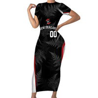 Custom New Zealand Silver Fern Softball Family Matching Short Sleeve Bodycon Dress and Hawaiian Shirt Go Aotearoa LT14 Mom's Dress Black - Polynesian Pride