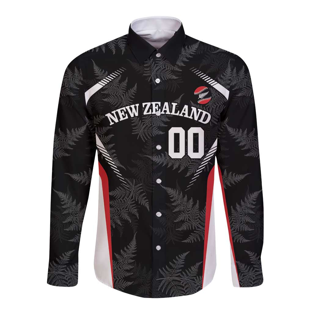 Custom New Zealand Silver Fern Softball Long Sleeve Button Shirt Go Aotearoa LT14 Unisex Black - Polynesian Pride