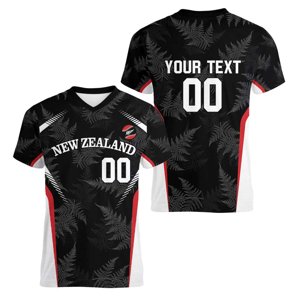 Custom New Zealand Silver Fern Softball Women V-Neck T-Shirt Go Aotearoa LT14 - Polynesian Pride