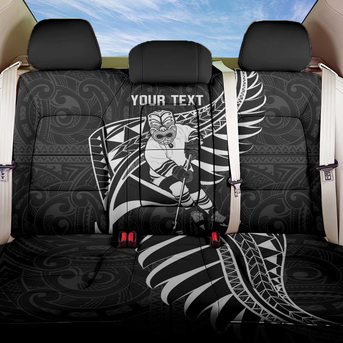 Custom Aotearoa Ice Hockey Back Car Seat Cover NZ Tiki Mascot - Maori Pattern