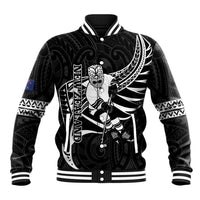 Custom Aotearoa Ice Hockey Baseball Jacket NZ Tiki Mascot - Maori Pattern LT14 Unisex Black - Polynesian Pride