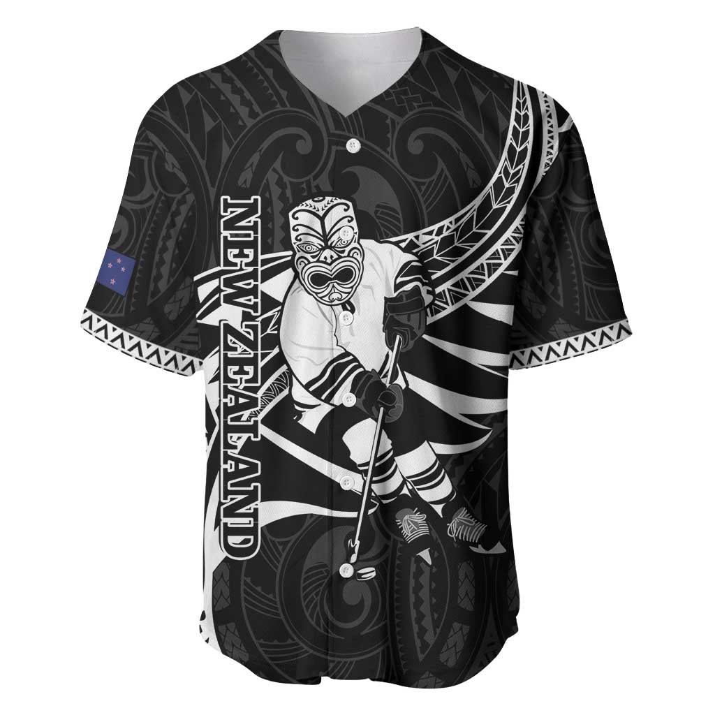 Custom Aotearoa Ice Hockey Baseball Jersey NZ Tiki Mascot - Maori Pattern LT14 Black - Polynesian Pride