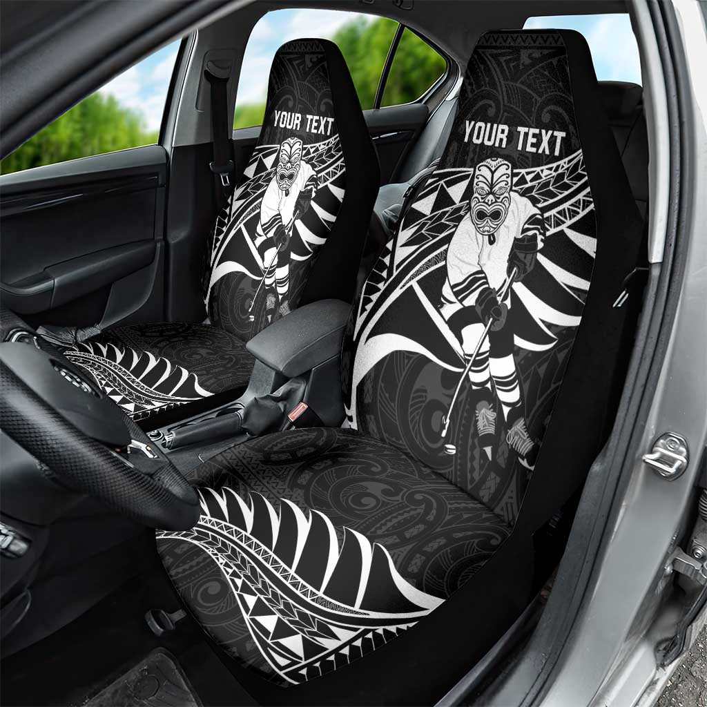 Custom Aotearoa Ice Hockey Car Seat Cover NZ Tiki Mascot - Maori Pattern