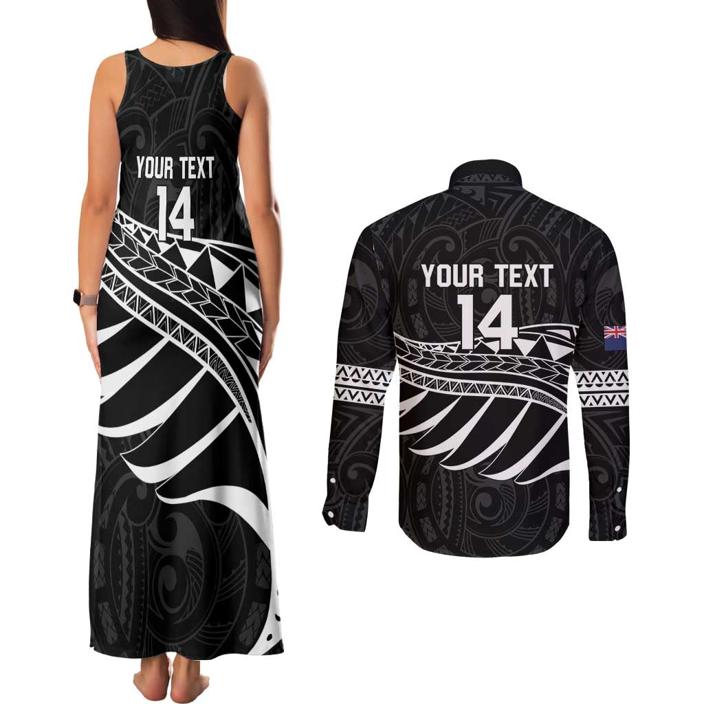 Custom Aotearoa Ice Hockey Couples Matching Tank Maxi Dress and Long Sleeve Button Shirt NZ Tiki Mascot - Maori Pattern