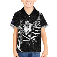 Custom Aotearoa Ice Hockey Family Matching Puletasi and Hawaiian Shirt NZ Tiki Mascot - Maori Pattern LT14 Son's Shirt Black - Polynesian Pride