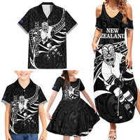 Custom Aotearoa Ice Hockey Family Matching Summer Maxi Dress and Hawaiian Shirt NZ Tiki Mascot - Maori Pattern LT14 - Polynesian Pride