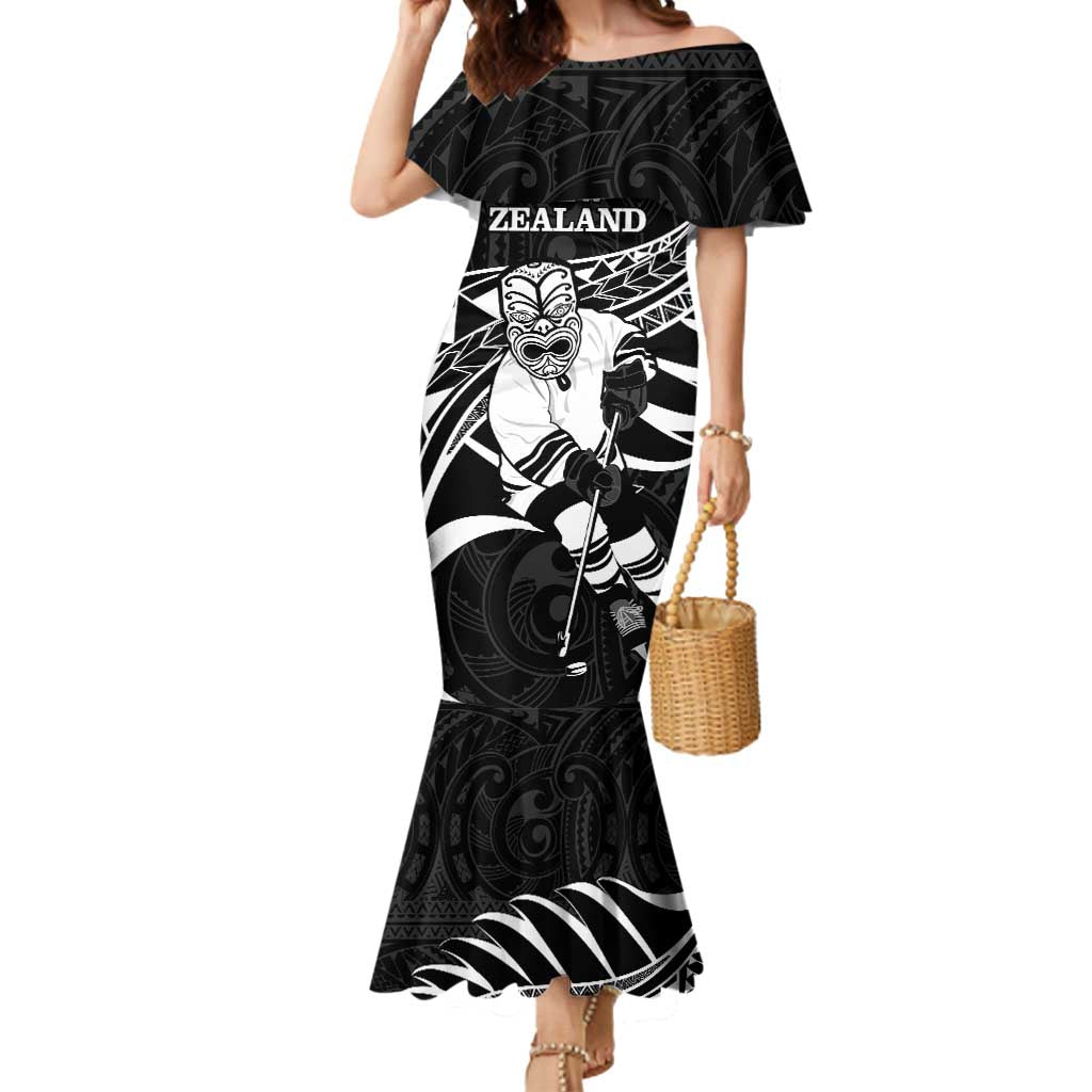 Custom Aotearoa Ice Hockey Mermaid Dress NZ Tiki Mascot - Maori Pattern LT14 Women Black - Polynesian Pride