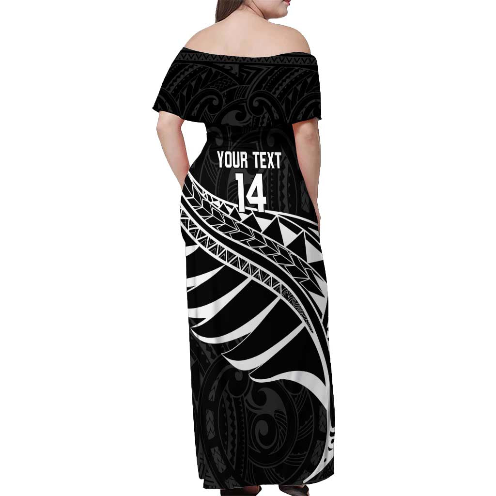 Custom Aotearoa Ice Hockey Off Shoulder Maxi Dress NZ Tiki Mascot - Maori Pattern