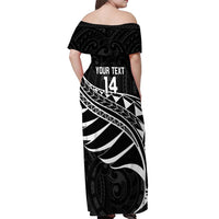 Custom Aotearoa Ice Hockey Off Shoulder Maxi Dress NZ Tiki Mascot - Maori Pattern