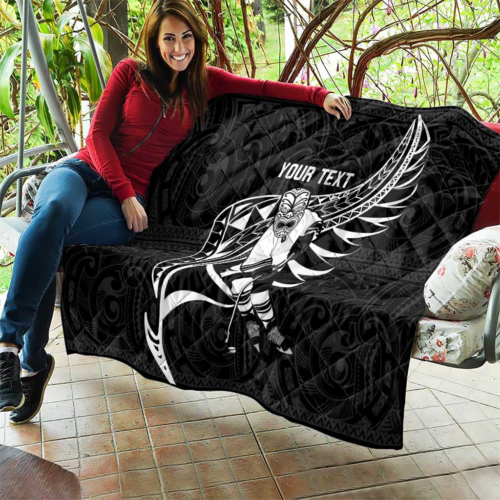 Custom Aotearoa Ice Hockey Quilt NZ Tiki Mascot - Maori Pattern LT14 - Polynesian Pride