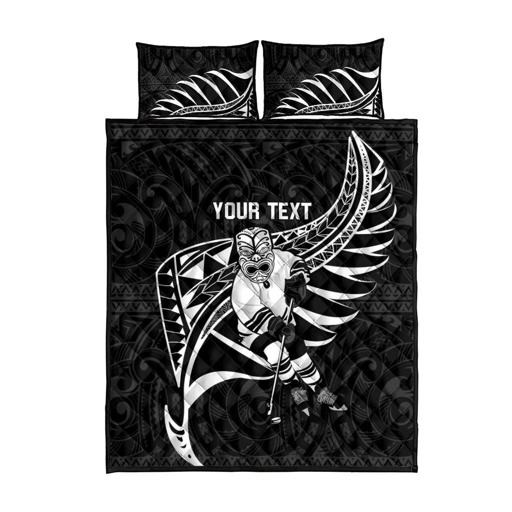 Custom Aotearoa Ice Hockey Quilt Bed Set NZ Tiki Mascot - Maori Pattern