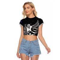 Custom Aotearoa Ice Hockey Raglan Cropped T Shirt NZ Tiki Mascot - Maori Pattern