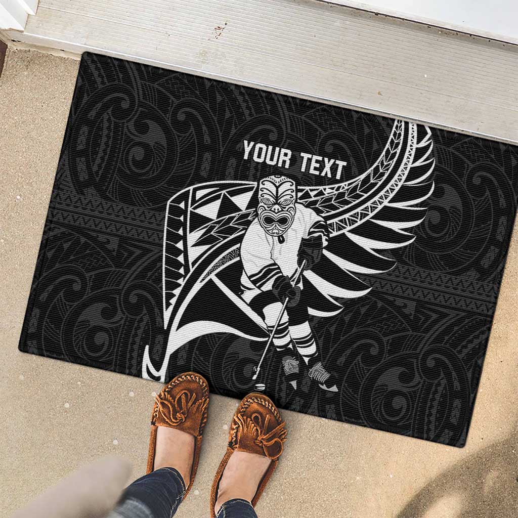 Custom Aotearoa Ice Hockey Rubber Doormat NZ Tiki Mascot - Maori Pattern