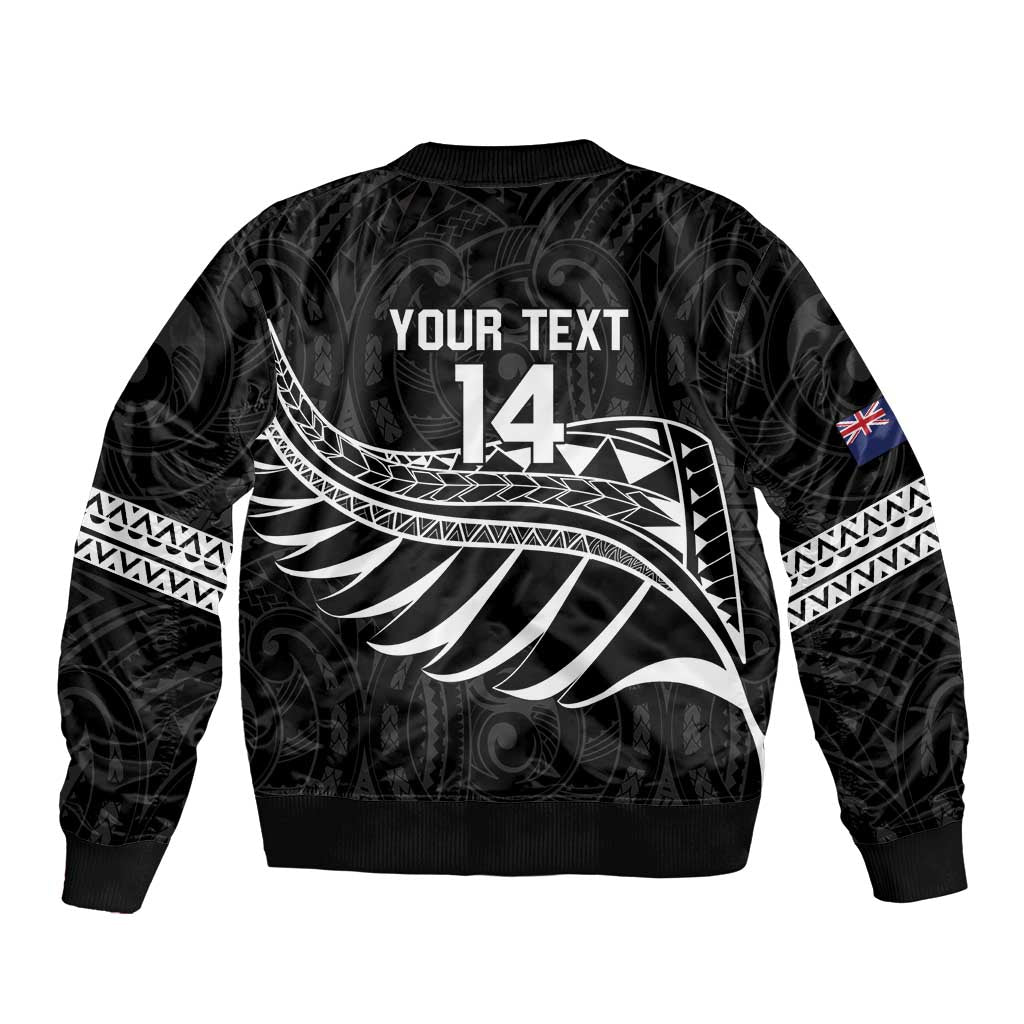 Custom Aotearoa Ice Hockey Sleeve Zip Bomber Jacket NZ Tiki Mascot - Maori Pattern