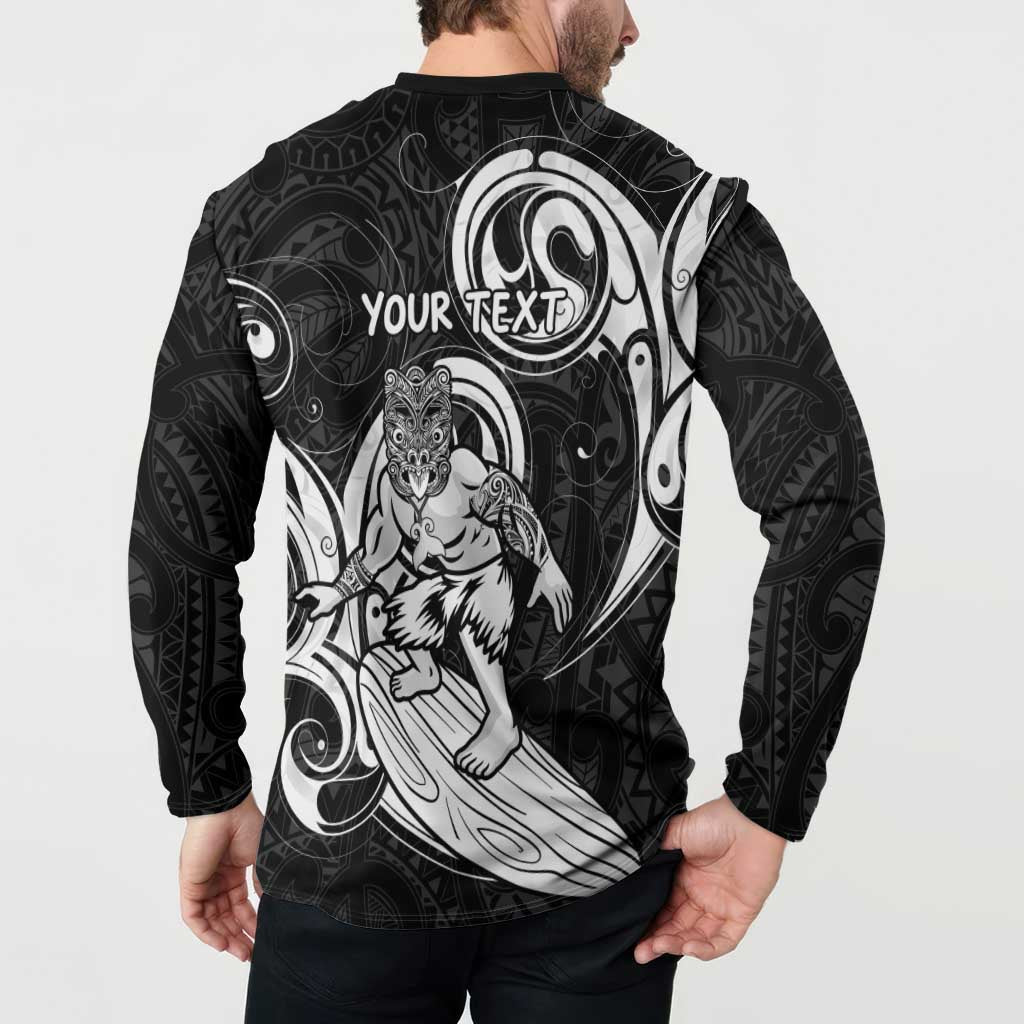 Personalised New Zealand Surfing Button Sweatshirt Aotearoa Maori Tiki Haka