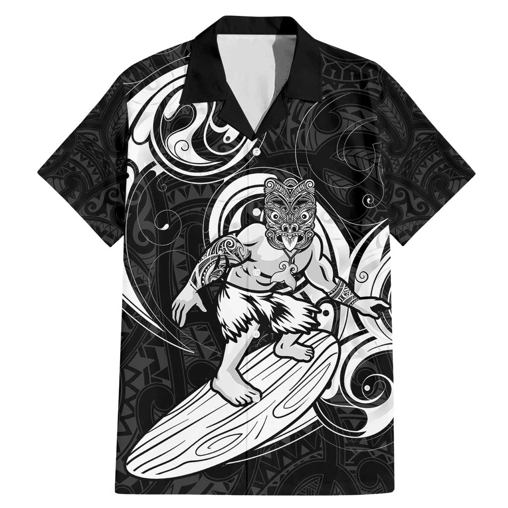 Personalised New Zealand Surfing Family Matching Mermaid Dress and Hawaiian Shirt Aotearoa Maori Tiki Haka LT14 Dad's Shirt - Short Sleeve Black - Polynesian Pride