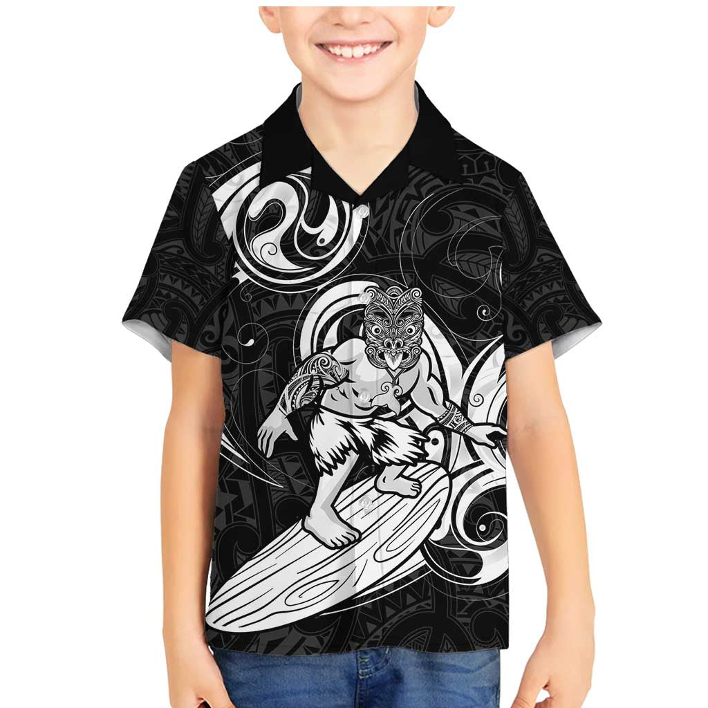 Personalised New Zealand Surfing Family Matching Mermaid Dress and Hawaiian Shirt Aotearoa Maori Tiki Haka LT14 Son's Shirt Black - Polynesian Pride