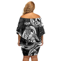 Personalised New Zealand Surfing Family Matching Off Shoulder Short Dress and Hawaiian Shirt Aotearoa Maori Tiki Haka LT14 - Polynesian Pride