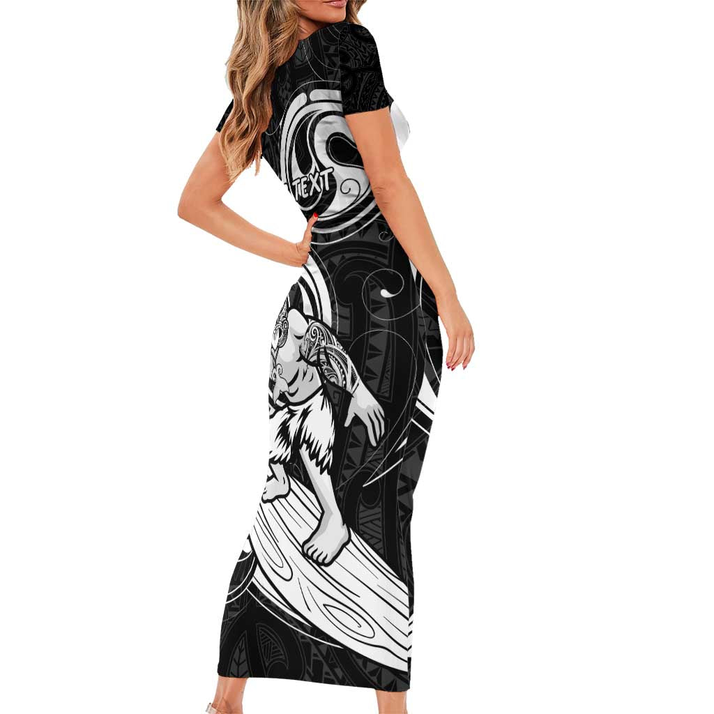 Personalised New Zealand Surfing Family Matching Short Sleeve Bodycon Dress and Hawaiian Shirt Aotearoa Maori Tiki Haka LT14 - Polynesian Pride