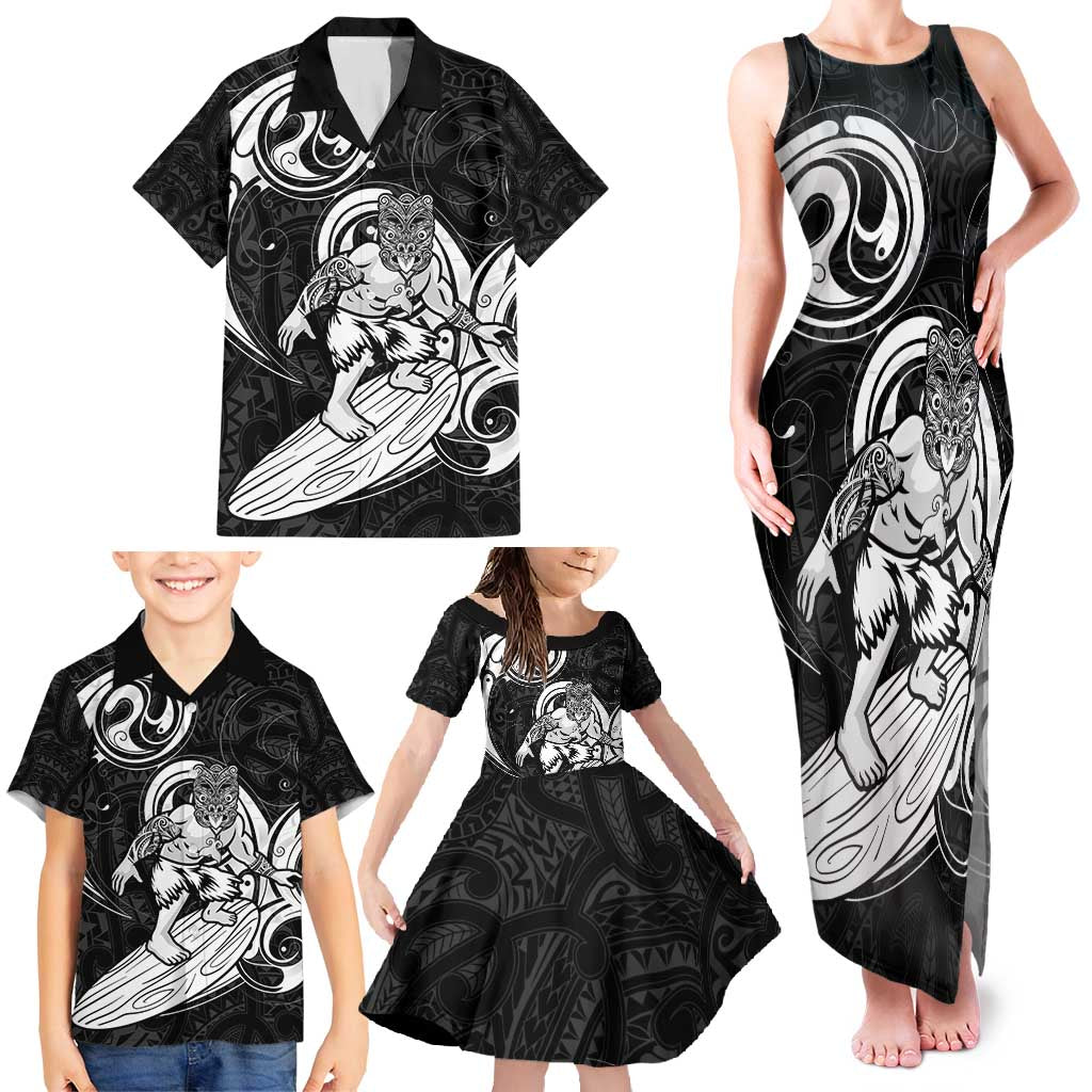 Personalised New Zealand Surfing Family Matching Tank Maxi Dress and Hawaiian Shirt Aotearoa Maori Tiki Haka LT14 - Polynesian Pride