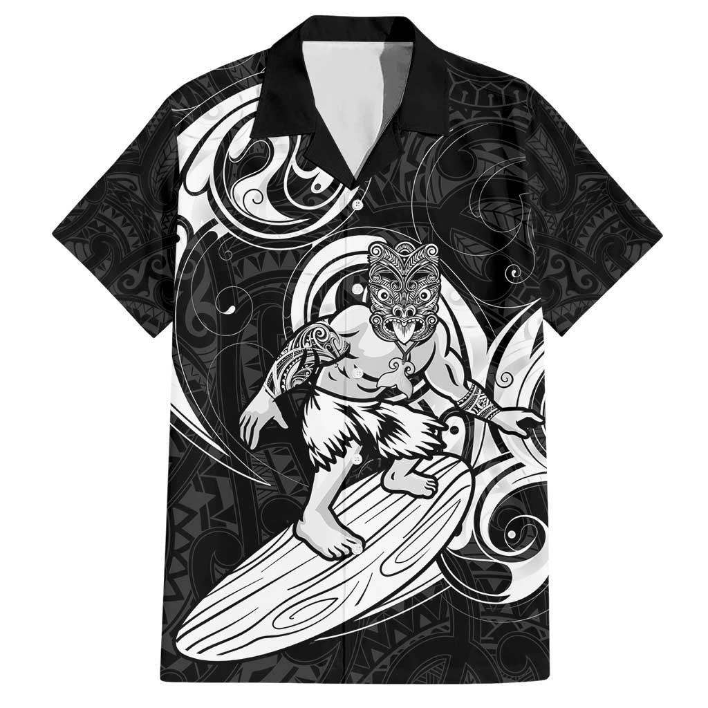 Personalised New Zealand Surfing Hawaiian Shirt Aotearoa Maori Tiki Haka LT14 Black - Polynesian Pride